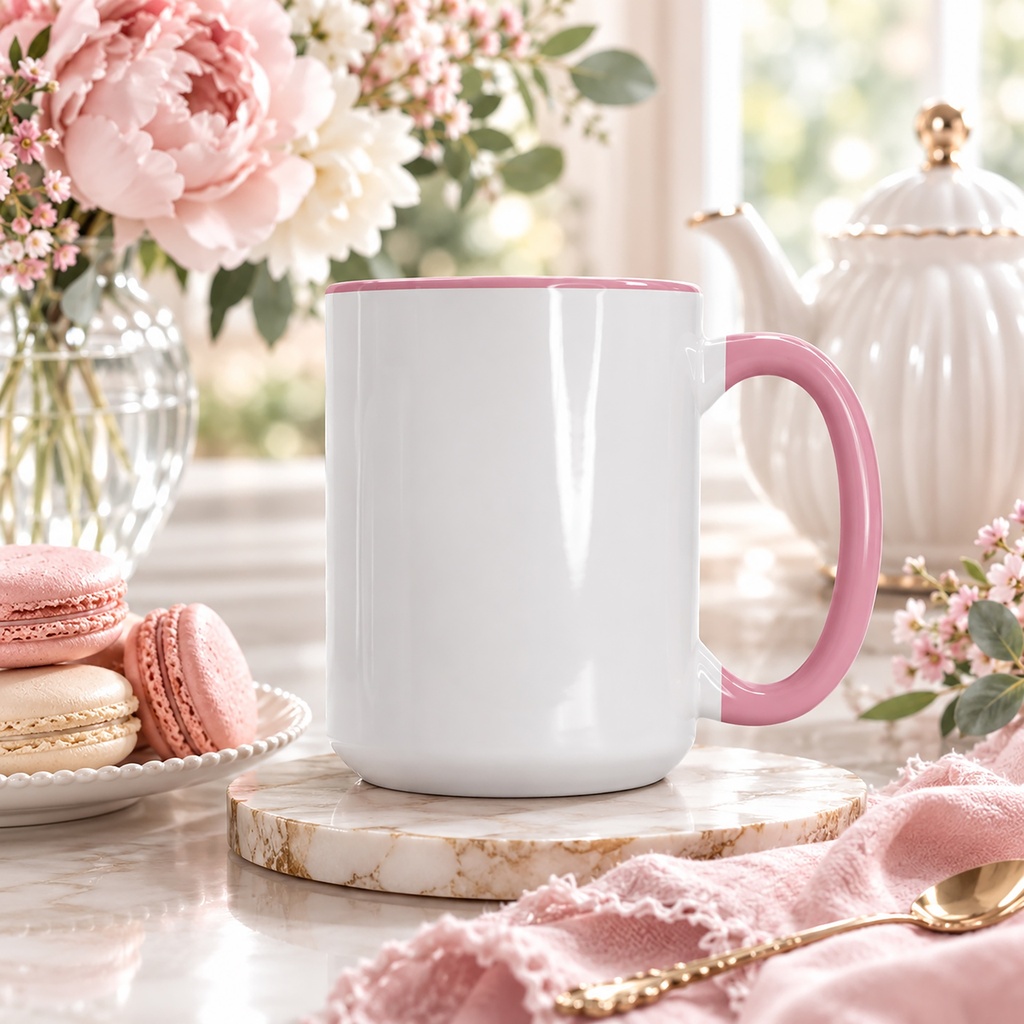 Mug Deluxe 15oz. (Pink + White)