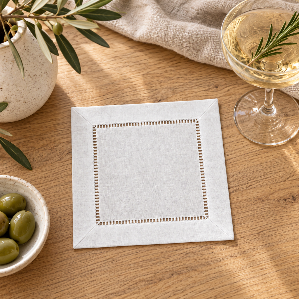 Cocktail Napkin Qty 4 Hem Stitch (Embroidery)